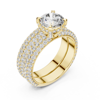 Round Halo Cluster Diamond Engagement Ring with Wide Pave Split Shank