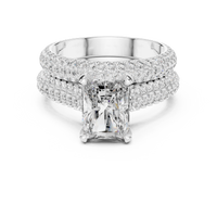 Round Solitaire Multi-Row Pave Diamond Engagement Ring