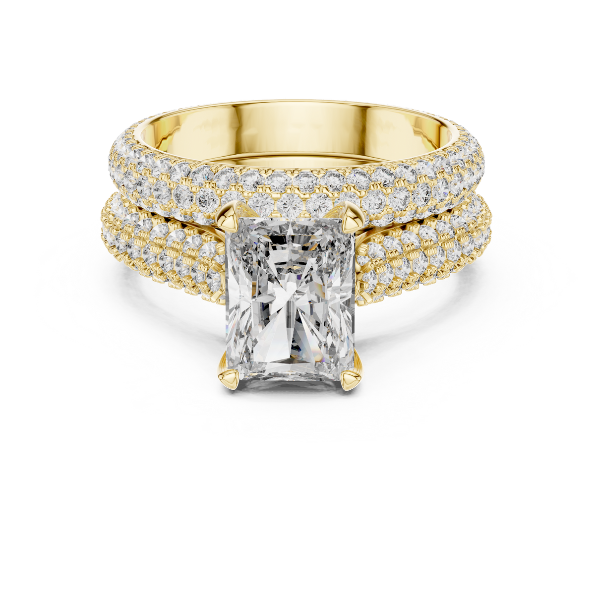 Round Solitaire Multi-Row Pave Diamond Engagement Ring