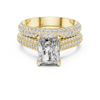 Round Solitaire Multi-Row Pave Diamond Engagement Ring