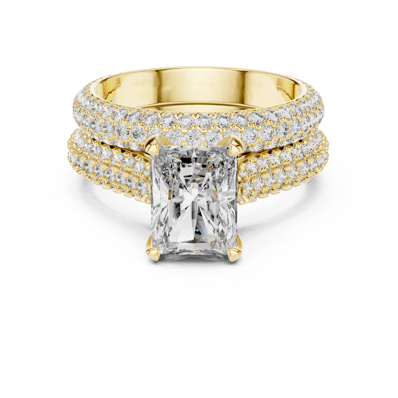 Round Solitaire Multi-Row Pave Diamond Engagement Ring