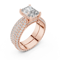 Round Solitaire Multi-Row Pave Diamond Engagement Ring