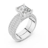 Round Solitaire Multi-Row Pave Diamond Engagement Ring
