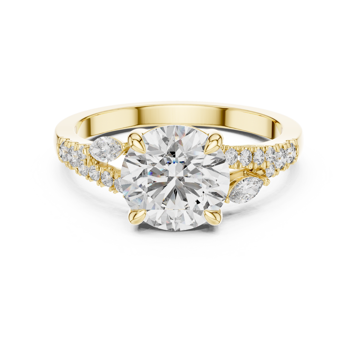 Round Solitaire Marquise Accent Engagement Ring