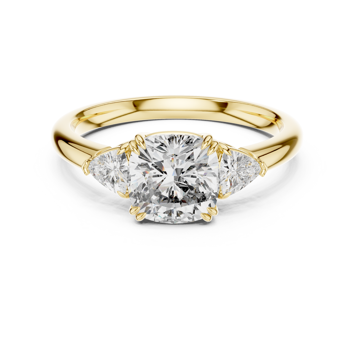 Round Three-Stone Cushion Engagement Ring