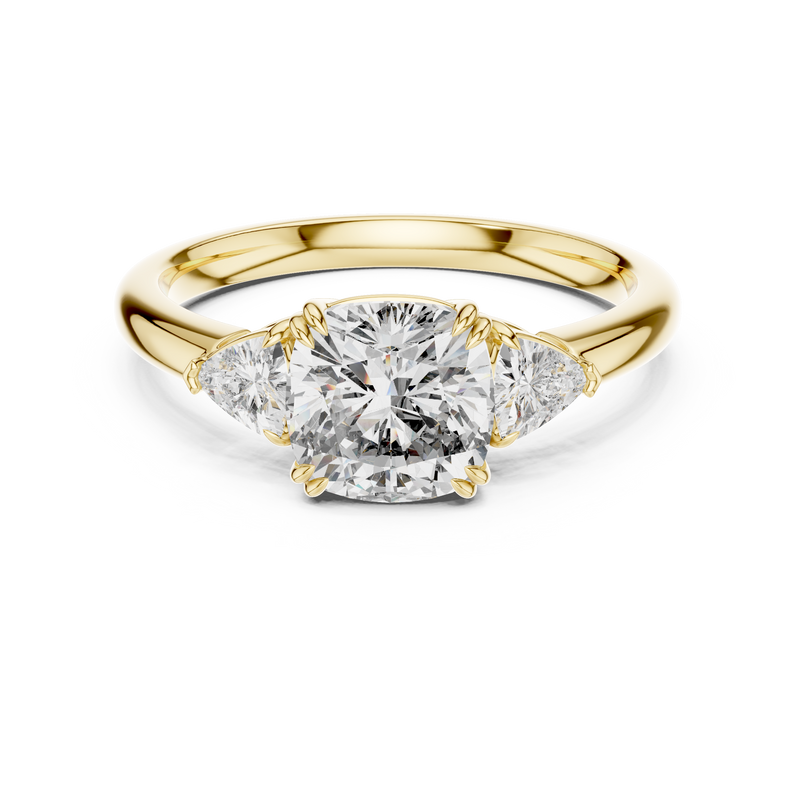 Round Three-Stone Cushion Engagement Ring