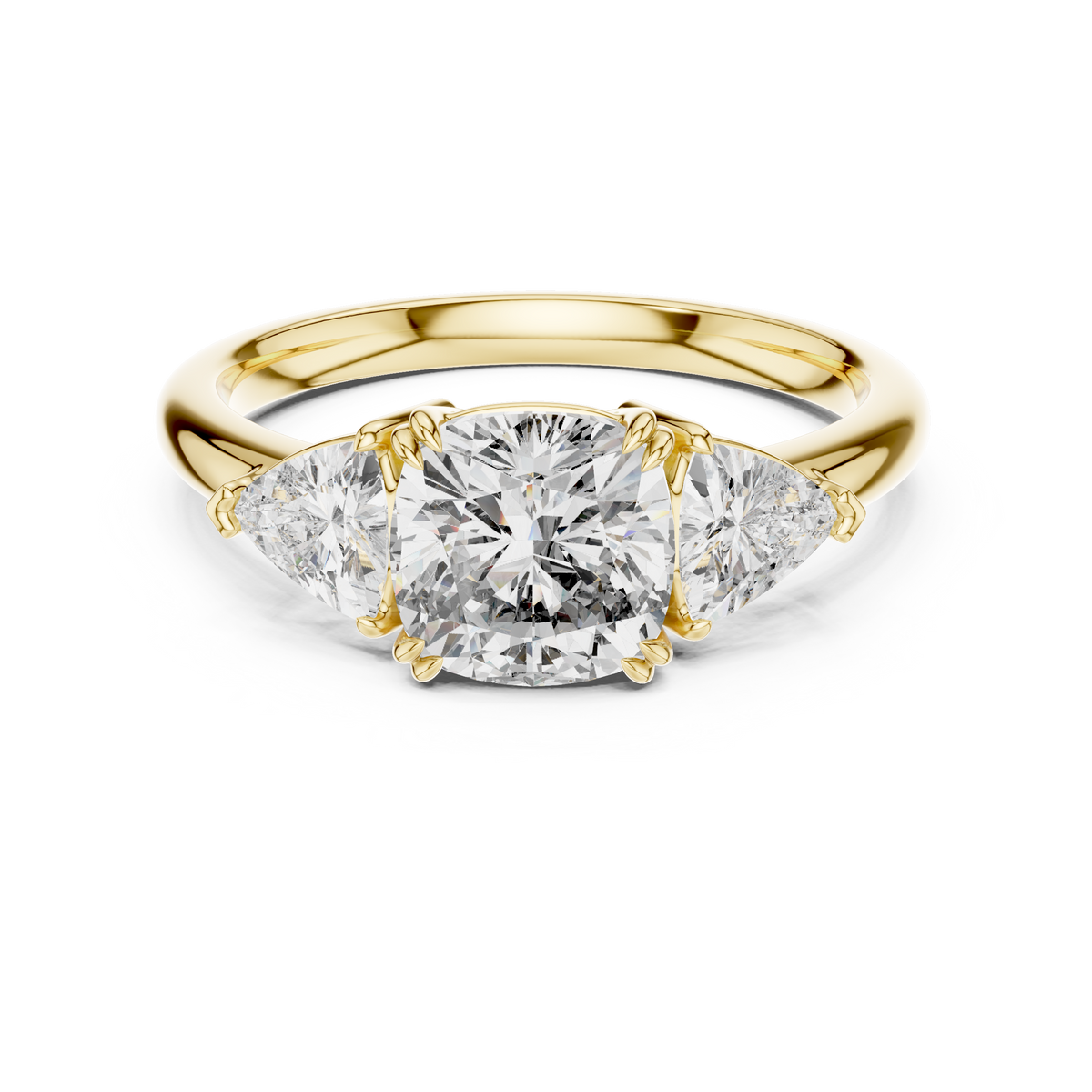 Cushion Three-Stone Trillion Engagement Ring