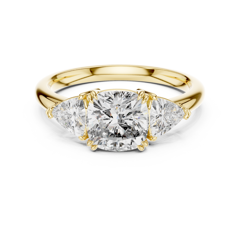 Cushion Three-Stone Trillion Engagement Ring