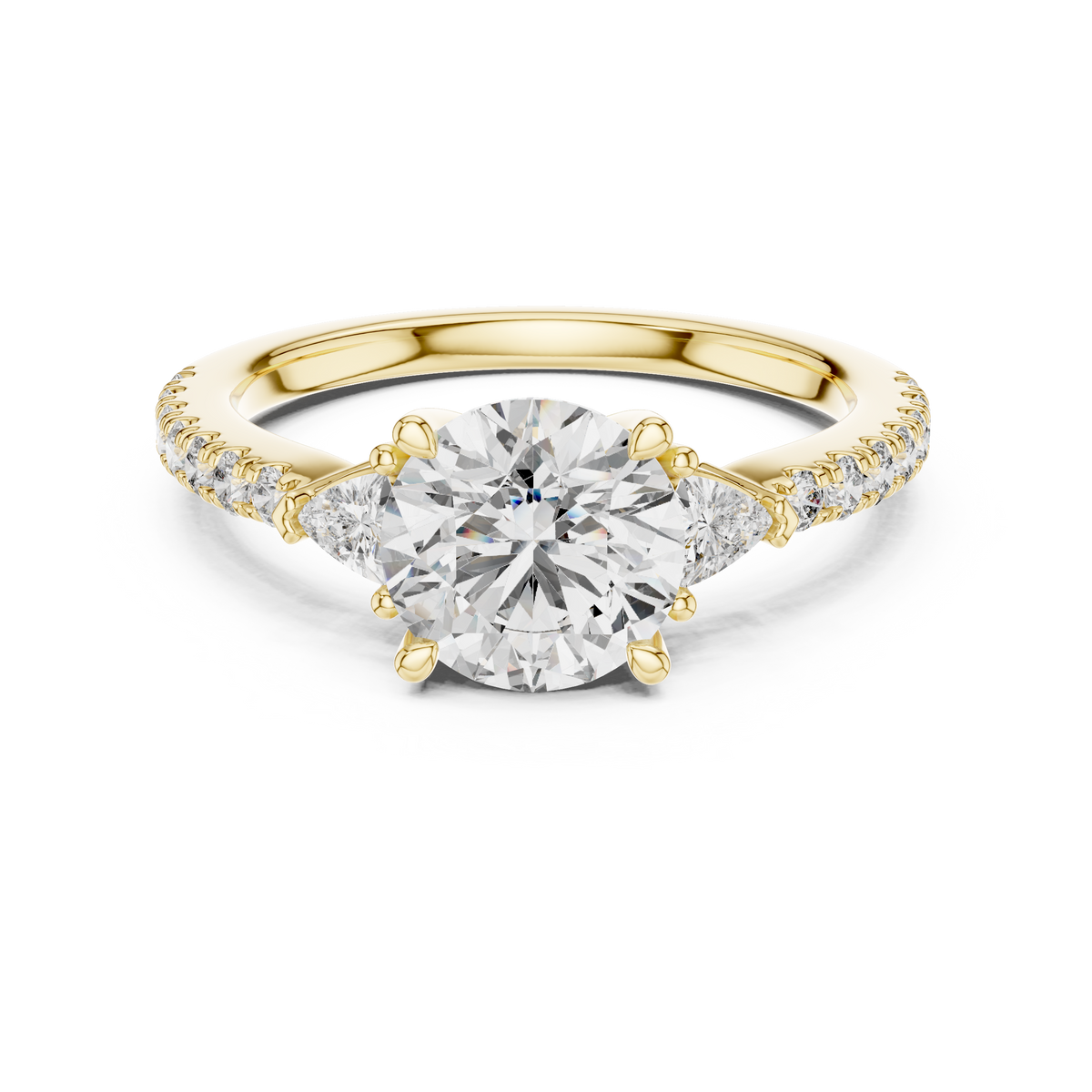 Round Three-Stone Trillion Side Stone Pave Engagement Ring