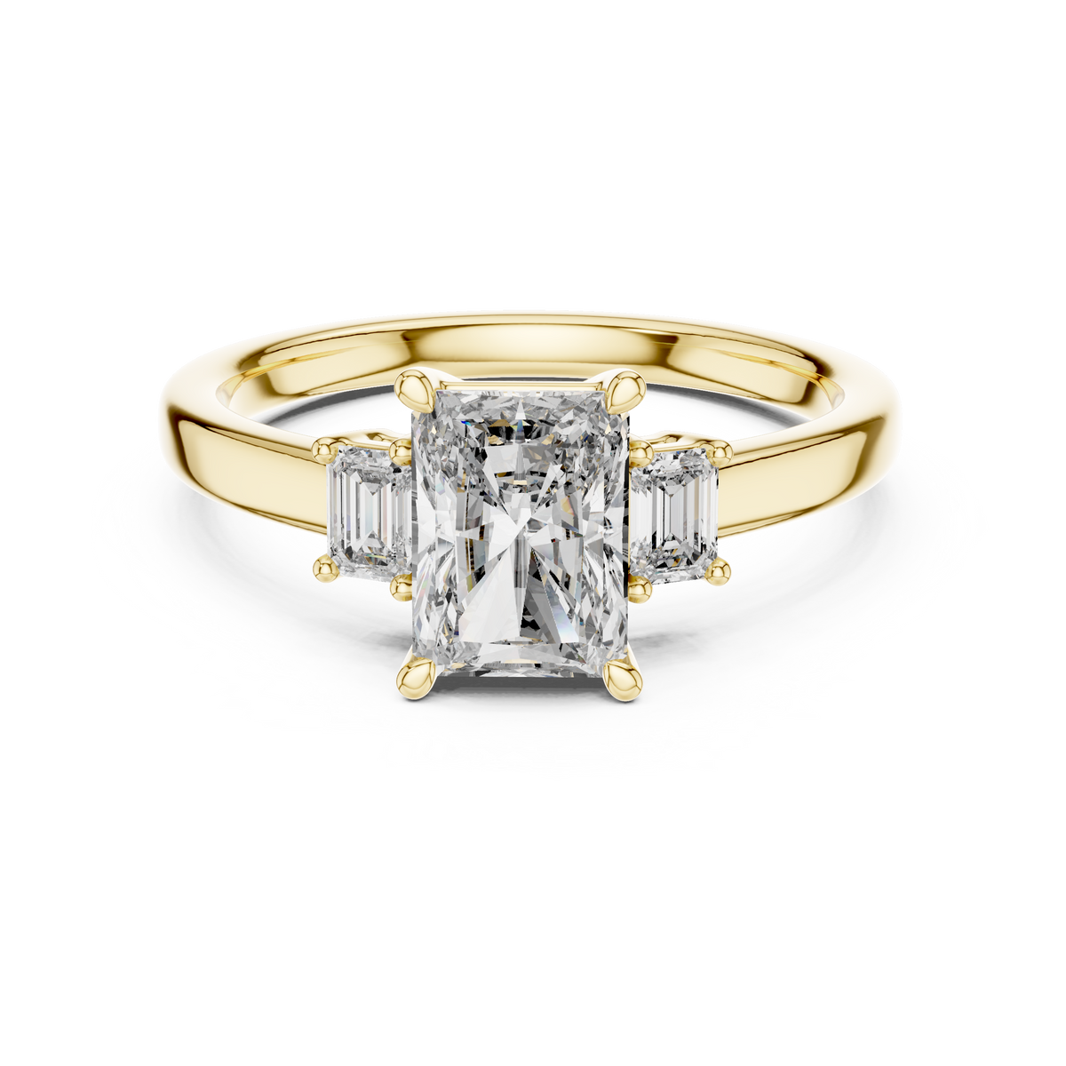Radiant Three-Stone Emerald Side Stone Engagement Ring