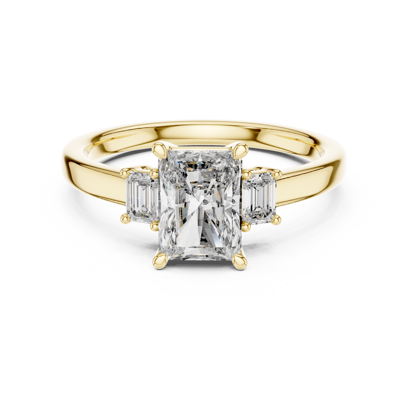 Radiant Three-Stone Emerald Side Stone Engagement Ring