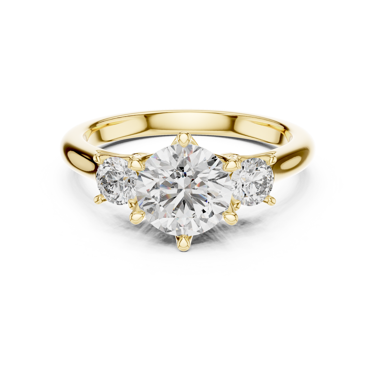 Round Three-Stone Solitaire Engagement Ring