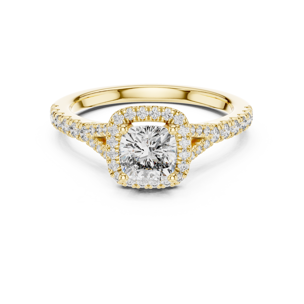 Cushion Halo Split Shank Pave Engagement Ring