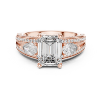 Emerald Cut Pear Side Stone Double Pave Split Shank Engagement Ring