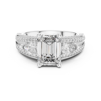 Emerald Cut Pear Side Stone Double Pave Split Shank Engagement Ring