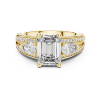 Emerald Cut Pear Side Stone Double Pave Split Shank Engagement Ring