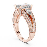 Emerald Cut Pear Side Stone Double Pave Split Shank Engagement Ring