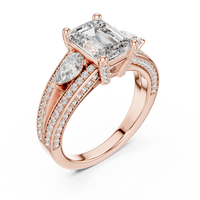 Emerald Cut Pear Side Stone Double Pave Split Shank Engagement Ring