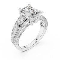 Emerald Cut Pear Side Stone Double Pave Split Shank Engagement Ring