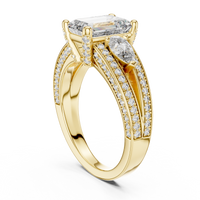 Emerald Cut Pear Side Stone Double Pave Split Shank Engagement Ring