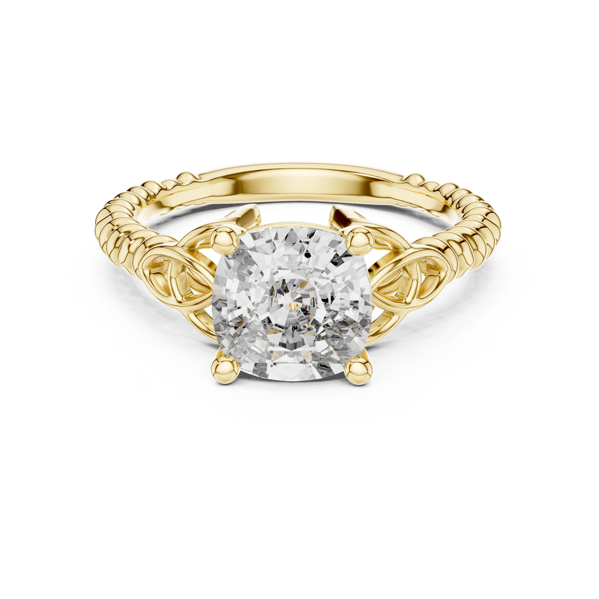 Cushion-Cut Blue Diamond Twisted Rope Ring