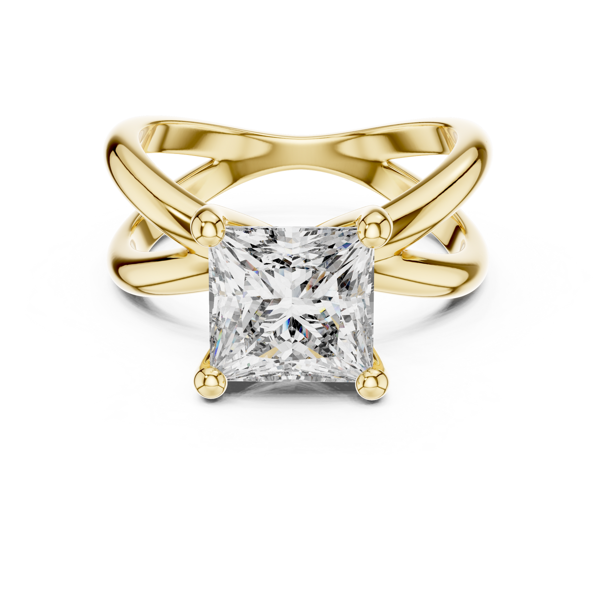 Blue Diamond Princess-Cut Twist Solitaire Ring