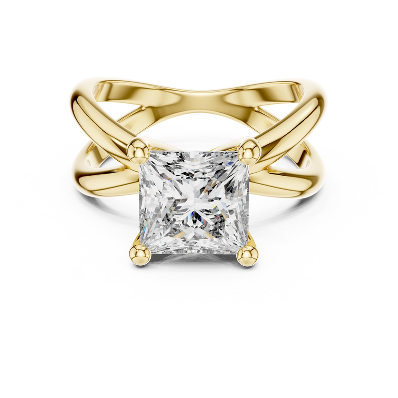 Blue Diamond Princess-Cut Twist Solitaire Ring
