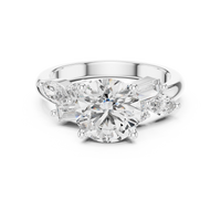 Round-Cut Blue Diamond Marquise, Baguette Accent Ring