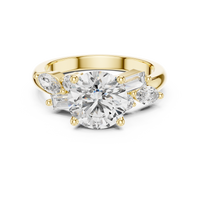Round-Cut Blue Diamond Marquise, Baguette Accent Ring