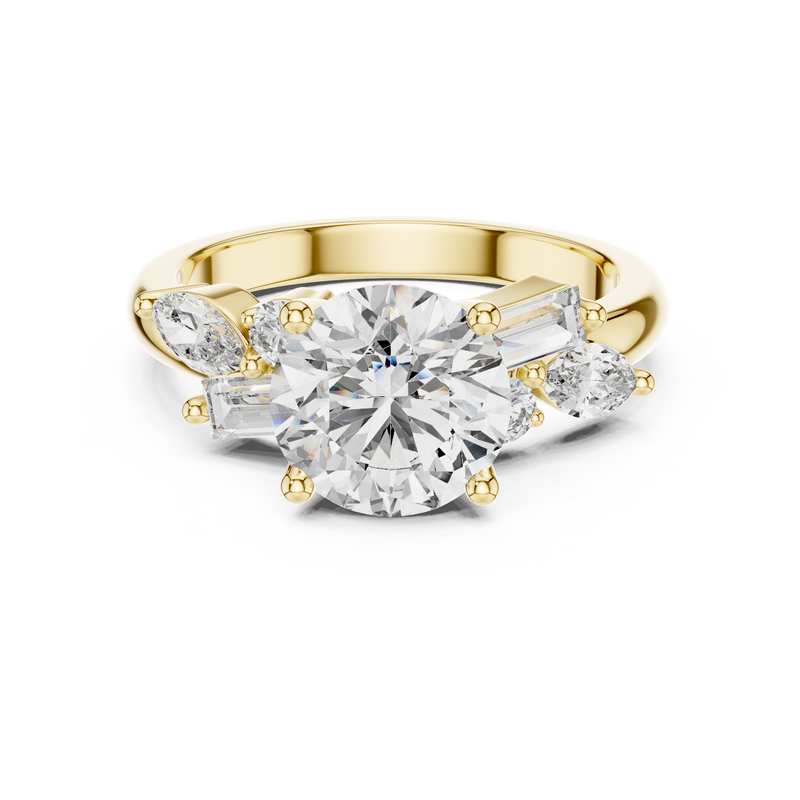 Round-Cut Blue Diamond Marquise, Baguette Accent Ring