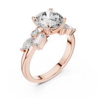 Round-Cut Blue Diamond Marquise, Baguette Accent Ring