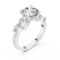 Round-Cut Blue Diamond Marquise, Baguette Accent Ring