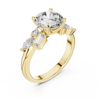 Round-Cut Blue Diamond Marquise, Baguette Accent Ring