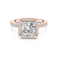 Princess-Cut Pavé Halo Solitaire Blue Diamond Ring