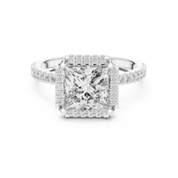 Princess-Cut Pavé Halo Solitaire Blue Diamond Ring