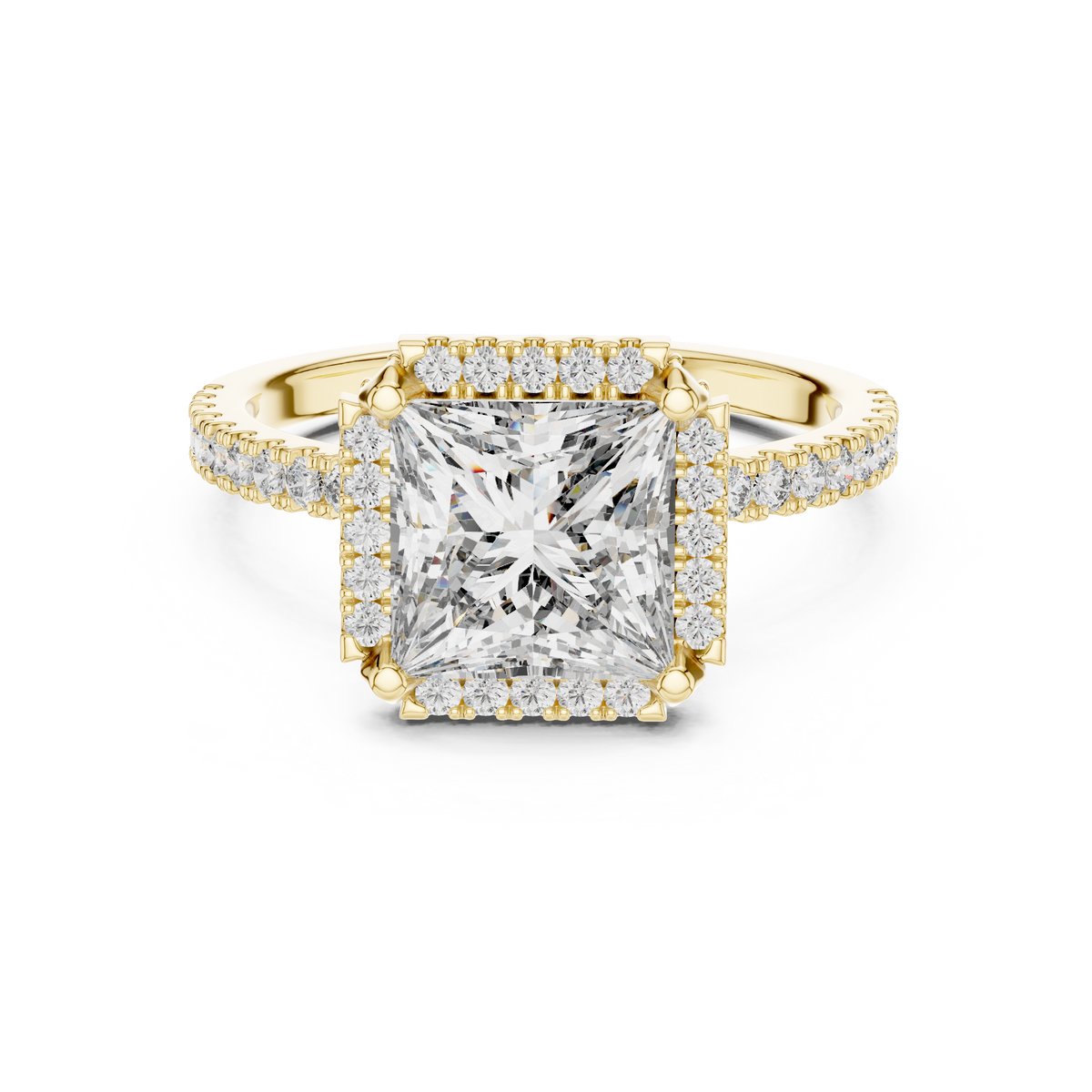 Princess-Cut Pavé Halo Solitaire Blue Diamond Ring