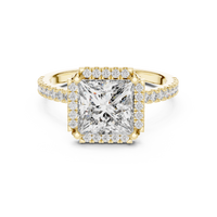 Princess-Cut Pavé Halo Solitaire Blue Diamond Ring
