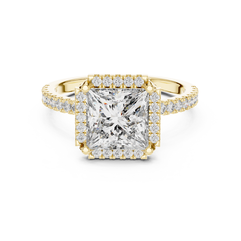 Princess-Cut Pavé Halo Solitaire Blue Diamond Ring
