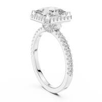 Princess-Cut Pavé Halo Solitaire Blue Diamond Ring
