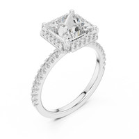 Princess-Cut Pavé Halo Solitaire Blue Diamond Ring