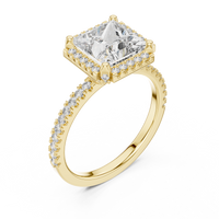 Princess-Cut Pavé Halo Solitaire Blue Diamond Ring