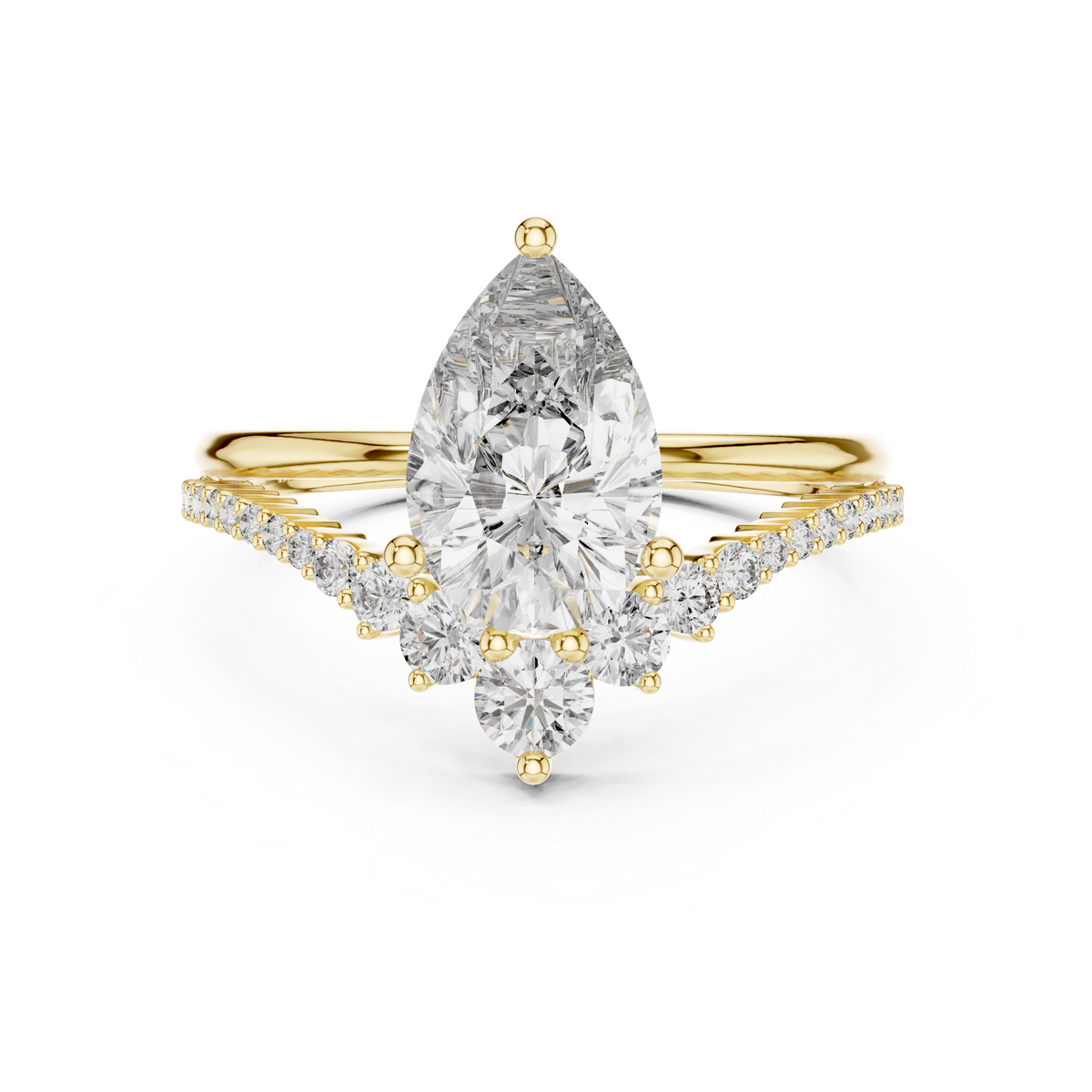 Solitaire Pear-Cut Blue Diamond Pavé Ring