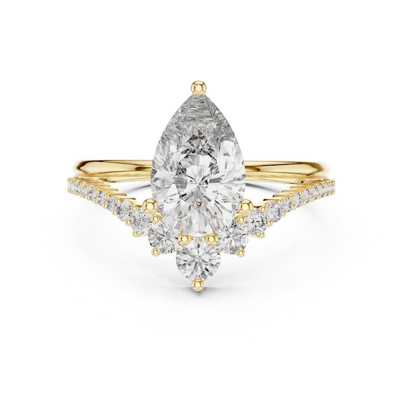Solitaire Pear-Cut Blue Diamond Pavé Ring
