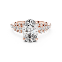 Oval-Cut Blue Diamond Round Pavé Solitaire Ring