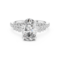 Oval-Cut Blue Diamond Round Pavé Solitaire Ring