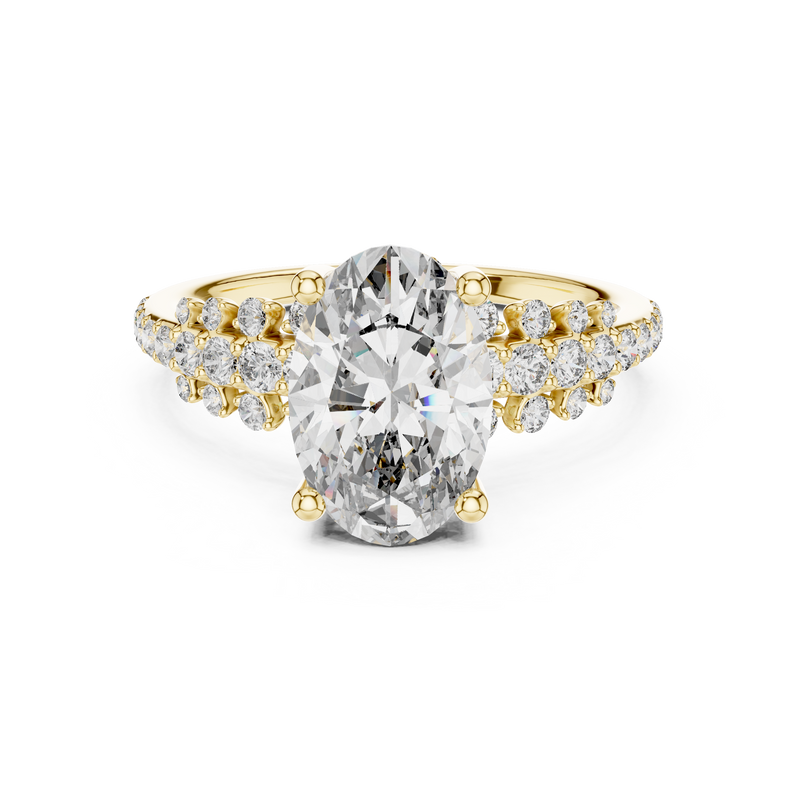 Oval-Cut Blue Diamond Round Pavé Solitaire Ring