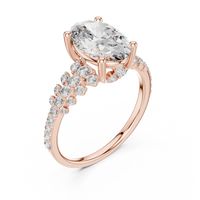 Oval-Cut Blue Diamond Round Pavé Solitaire Ring