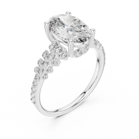 Oval-Cut Blue Diamond Round Pavé Solitaire Ring