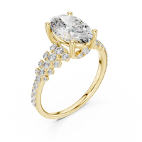 Oval-Cut Blue Diamond Round Pavé Solitaire Ring