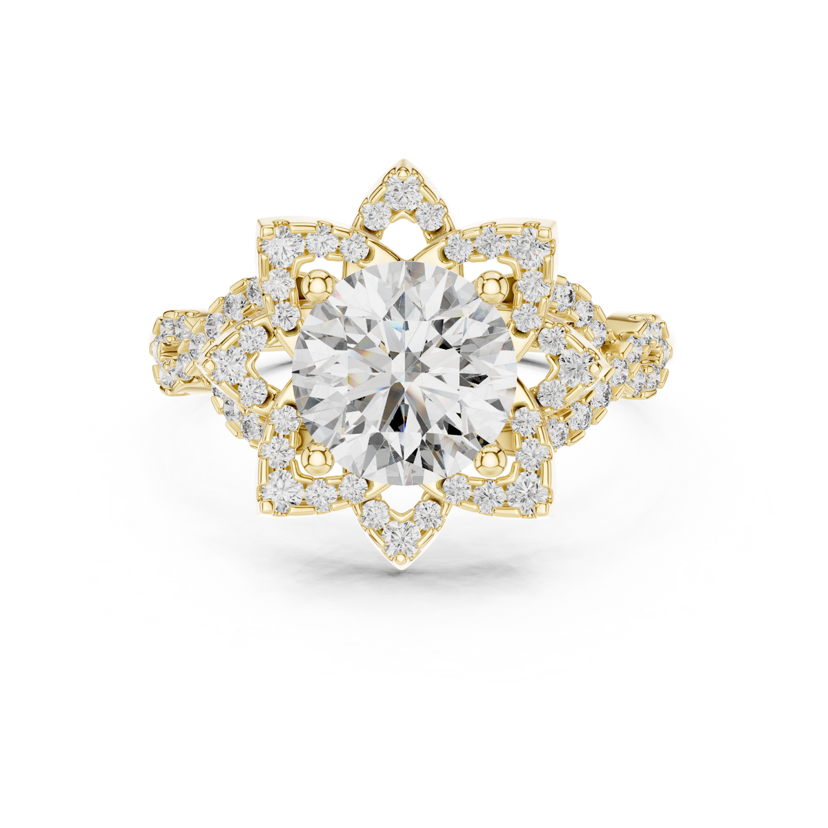 Graduated Round-Cut Blue Diamond Cluster Halo Ring